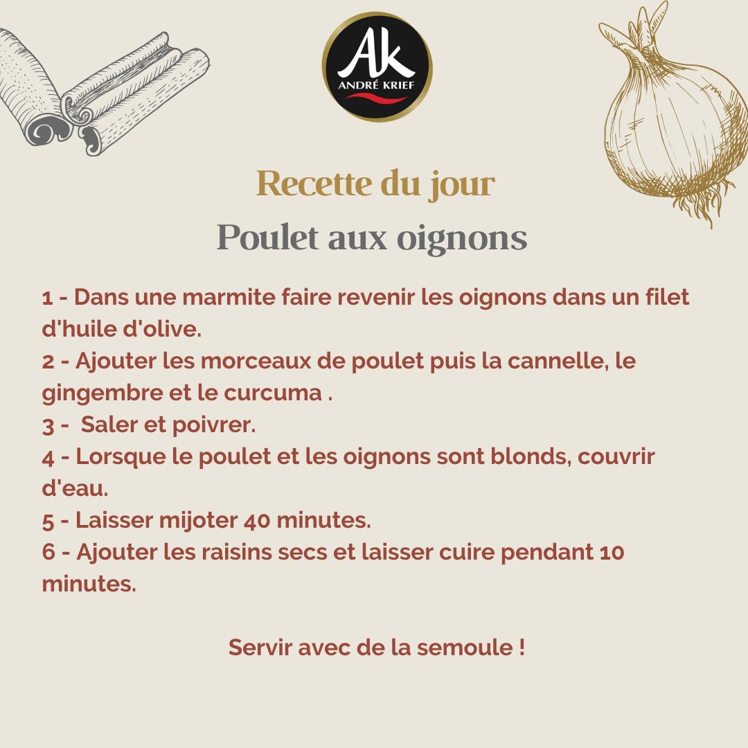 Poulet aux oignons - Recette André Krief