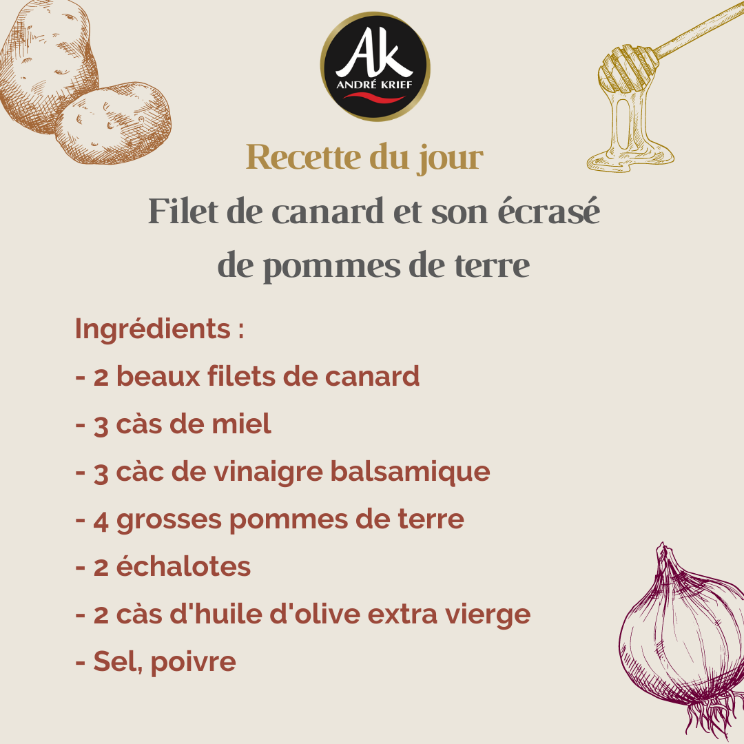 Filet de canard et son écrasé de pommes de terre - Recette André Krief