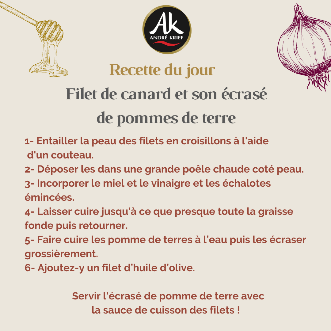 Filet de canard et son écrasé de pommes de terre - Recette André Krief