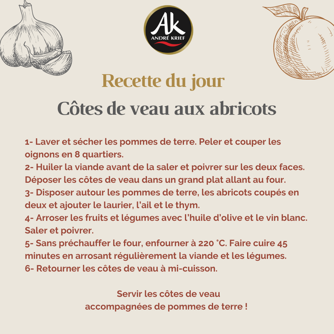 Côtes de veau aux abricots - Recette André Krief