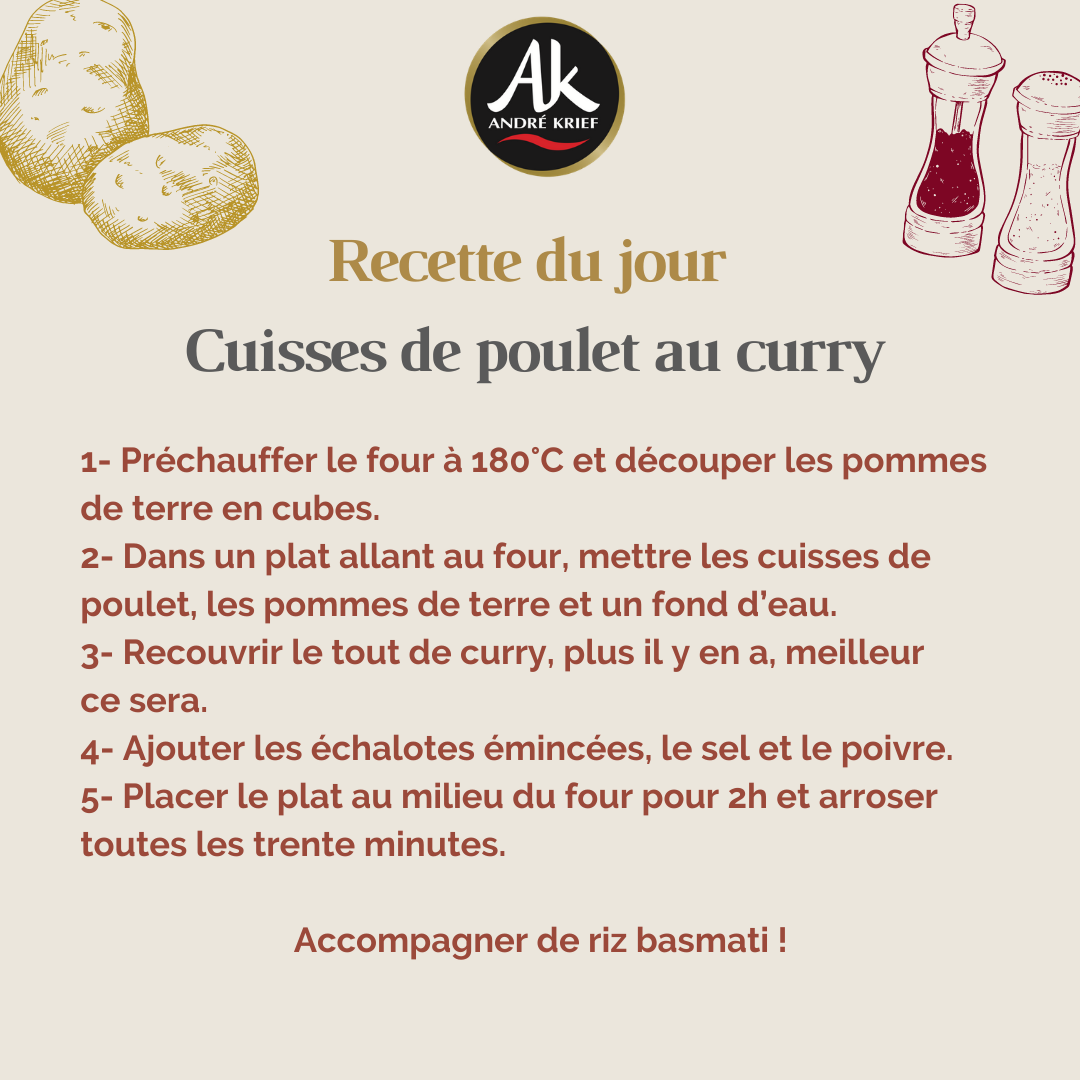 Cuisses de poulet au curry - Recette André Krief
