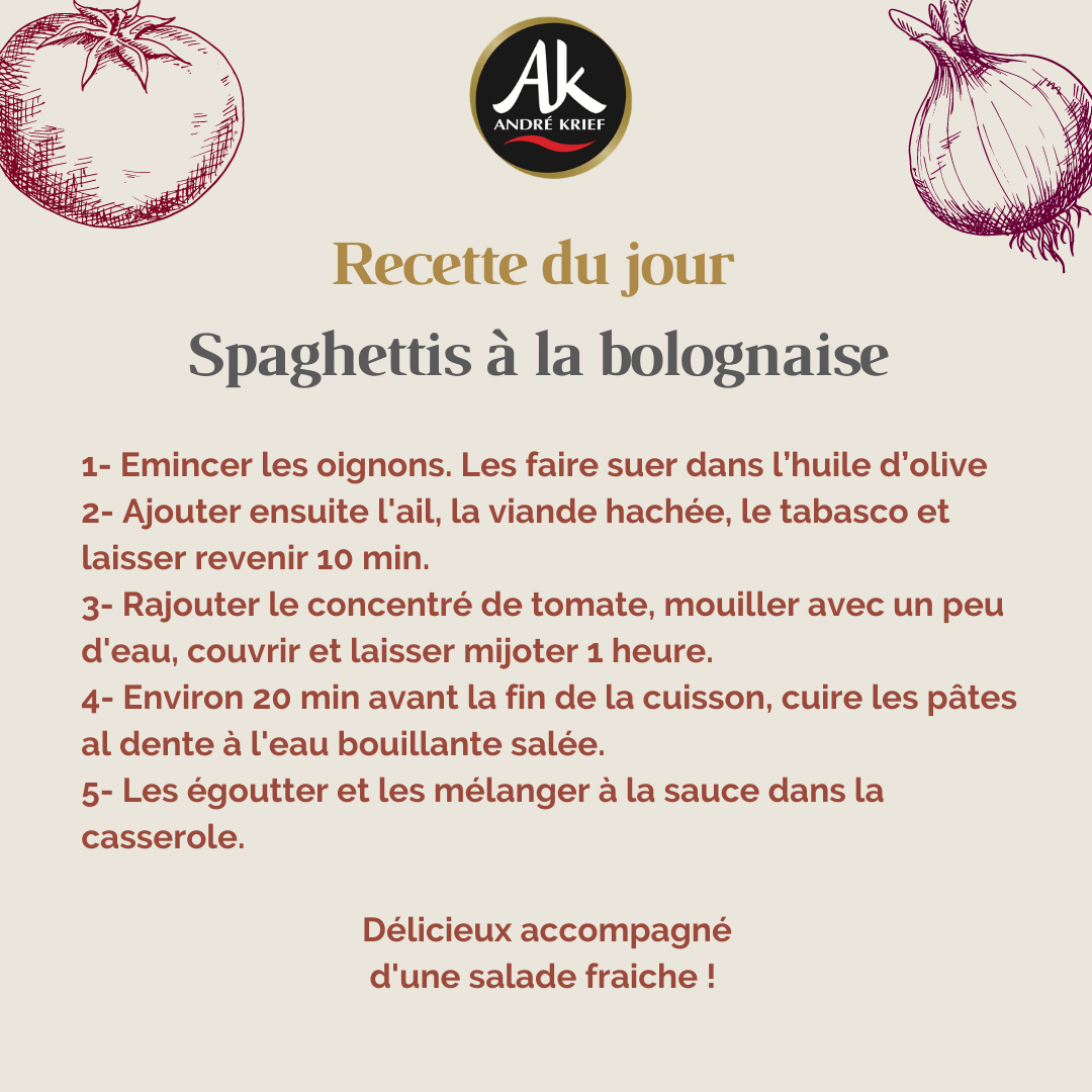 Spaghettis à la bolognaise - Recette André Krief