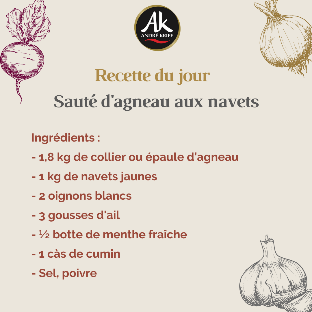 Sauté d'agneau aux navets - Recette André Krief