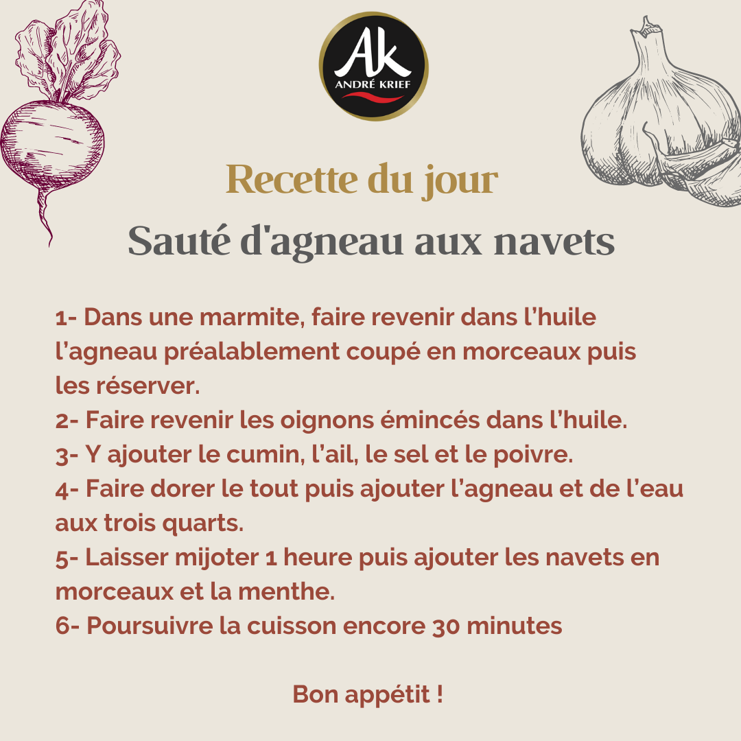 Sauté d'agneau aux navets - Recette André Krief